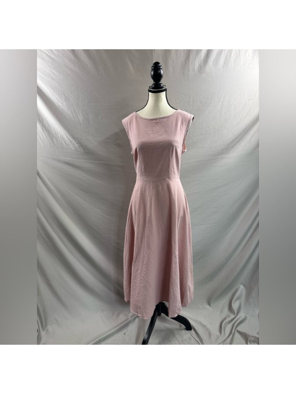 Cotton A- Line Midi Dress Pink - Picture 7 of 8